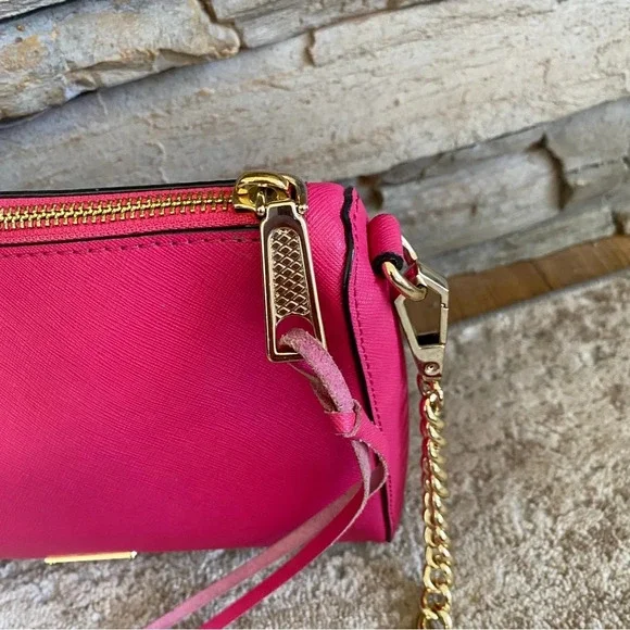 REBECCA MINKOFF Avery Saffiano Leather Crossbody Bag Fuchsia Pink Gold Chain - Picture 3 of 14